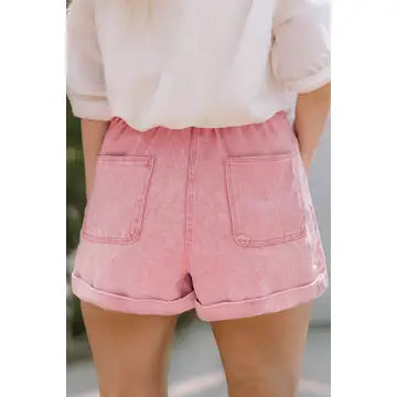 Vintage Washed Frilled High Waist Denim Shorts