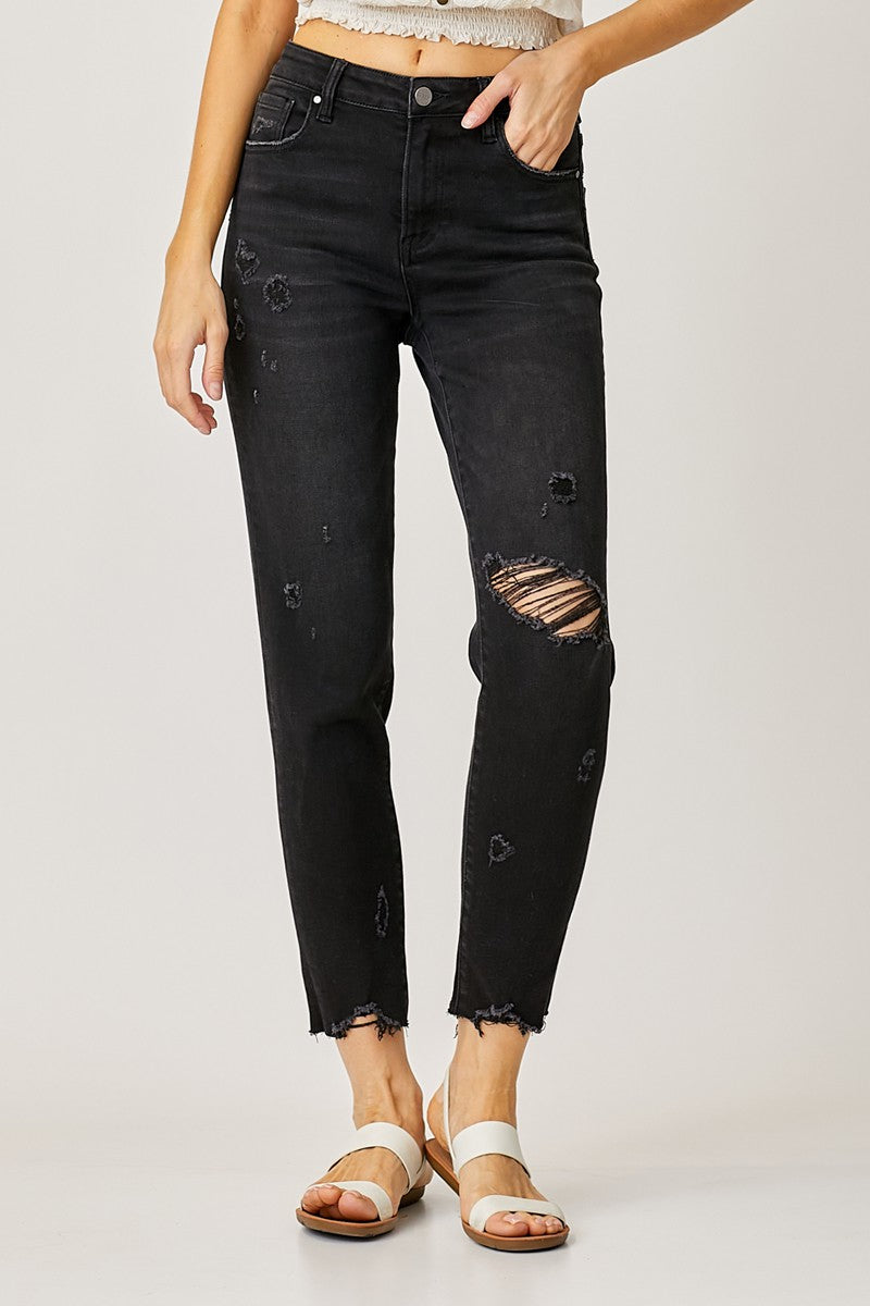 Risen Midrise Tapered Distressed Jean