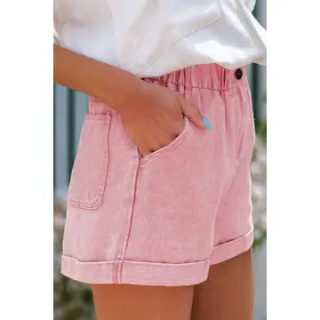 Vintage Washed Frilled High Waist Denim Shorts