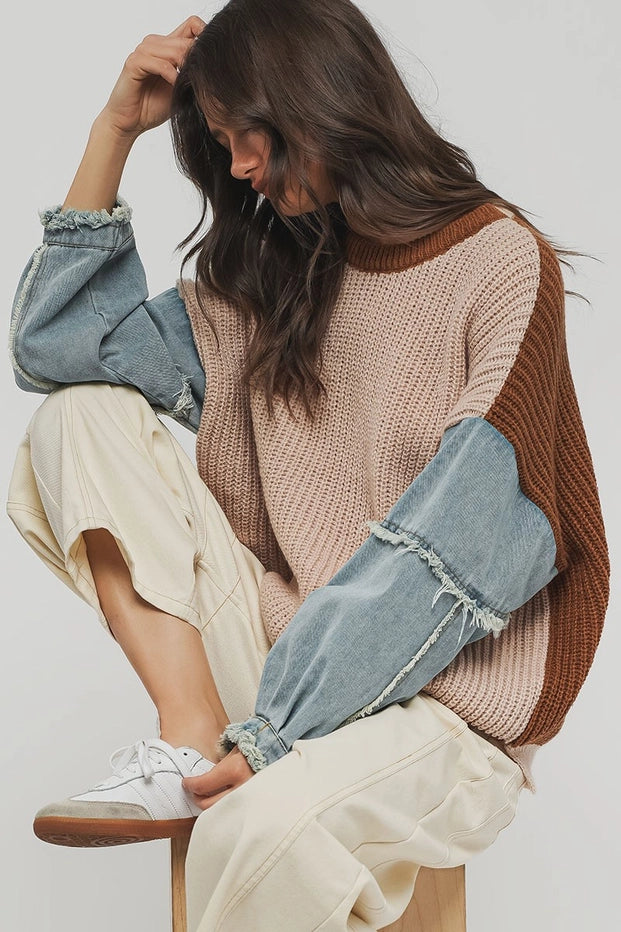 Contrasting Denim Sleeve Sweater