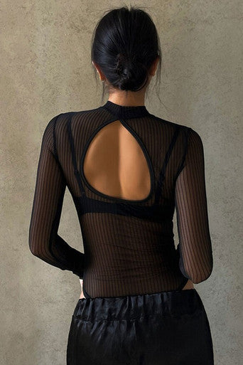 Mesh Mock Neck Bodysuit Top