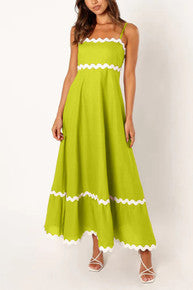 Pleated Square Neck Maxi Dress