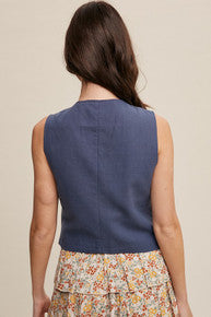 Fitted Linen Vest with Pockets