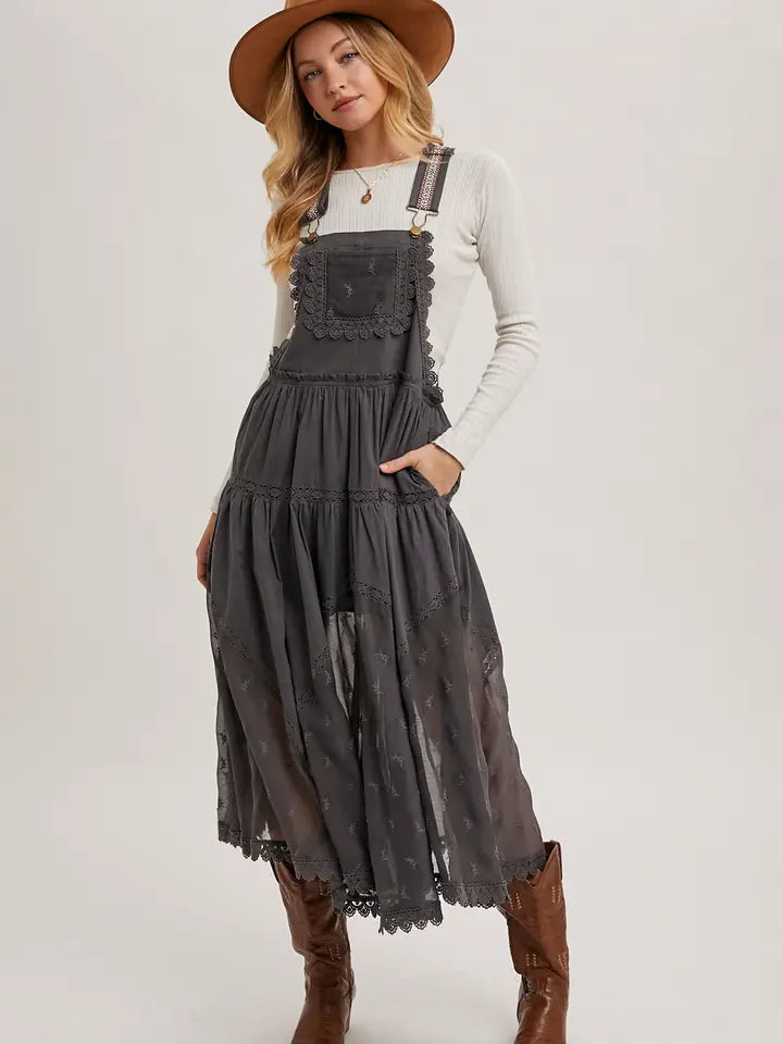 Lace Embroidered Bib Maxi Dress