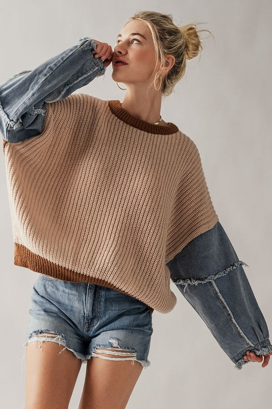 Contrasting Denim Sleeve Sweater