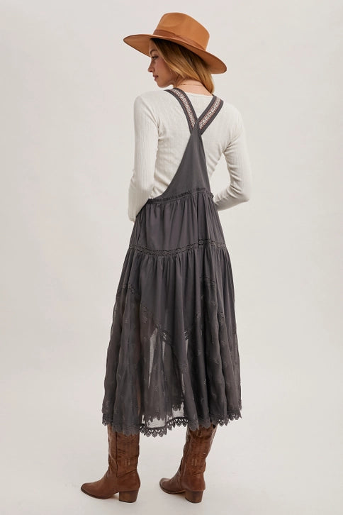 Lace Embroidered Bib Maxi Dress