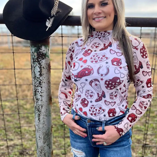 Pretty Little Cowgirl Mesh top