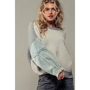 Contrasting Denim Sleeve Sweater