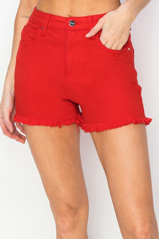 High Rise Fray Hem Shorts