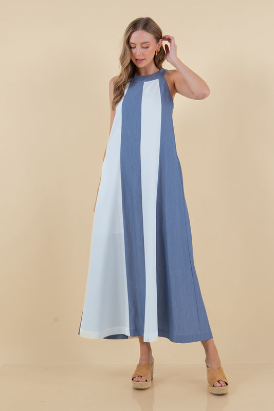 Halter Neck Striped Maxi Dress