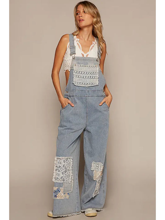 Patchwork Denim Overalls
