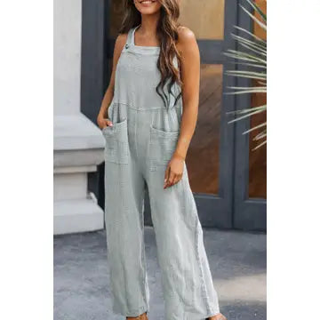 Textured Wide Leg Overalls
