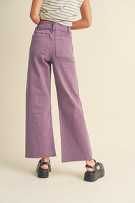 Dye and Wash Cotton Stretch Wide Leg Pants