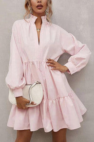 Frilled Stand Collar Long Sleeve Ruffle Dress