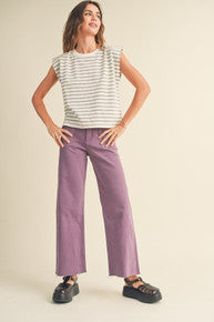 Dye and Wash Cotton Stretch Wide Leg Pants
