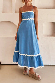 Pleated Square Neck Maxi Dress