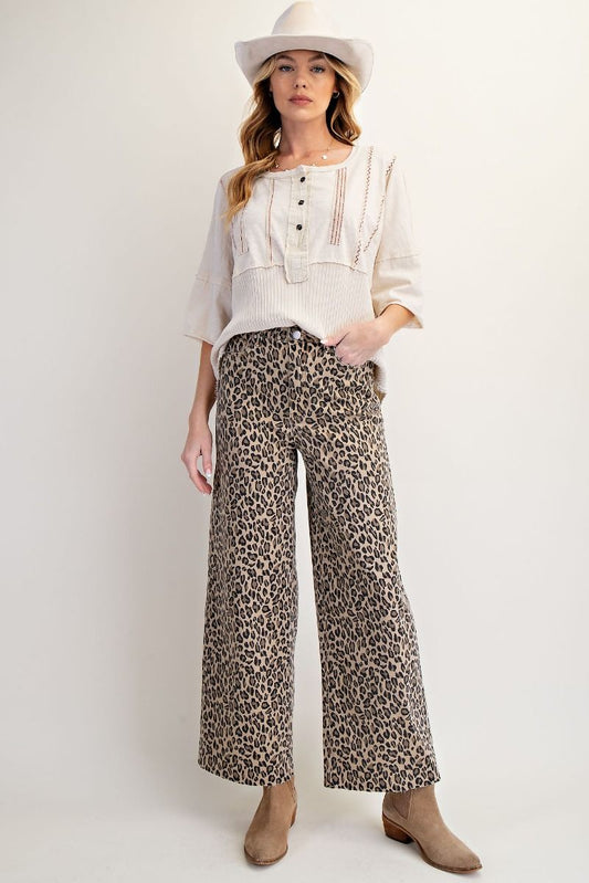 ANIMAL PRINT WASHED TWILL PANTS