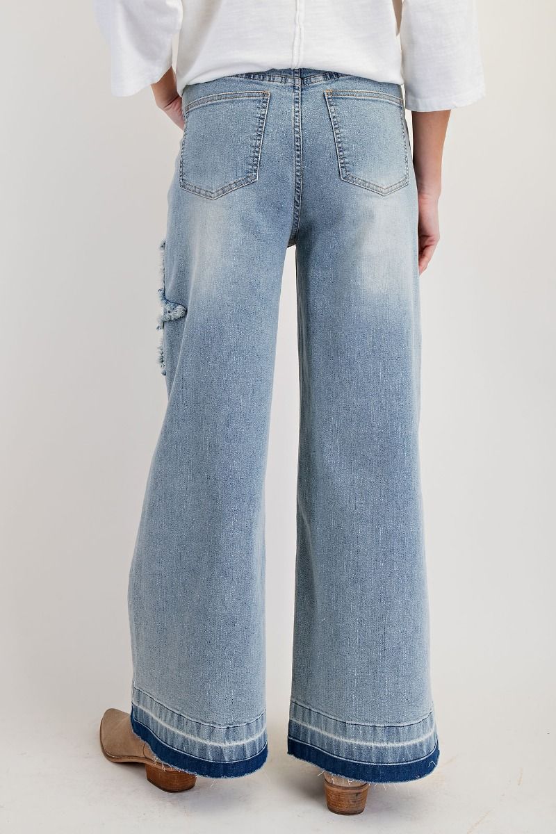 STAR PATCH WASHED DENIM PANTS