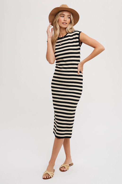 Striped contrast midi dress